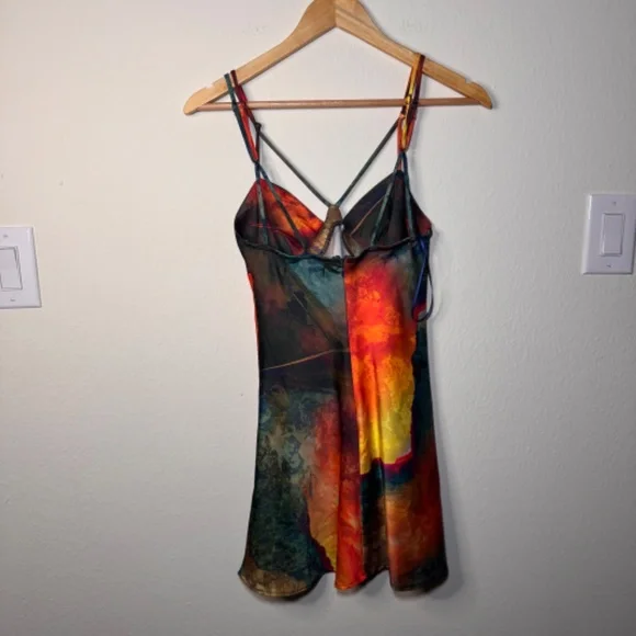 Urban Outfitters Strappy Mini Dress Small Multicolor Abstract Boho Y2K NWT - Picture 3 of 6